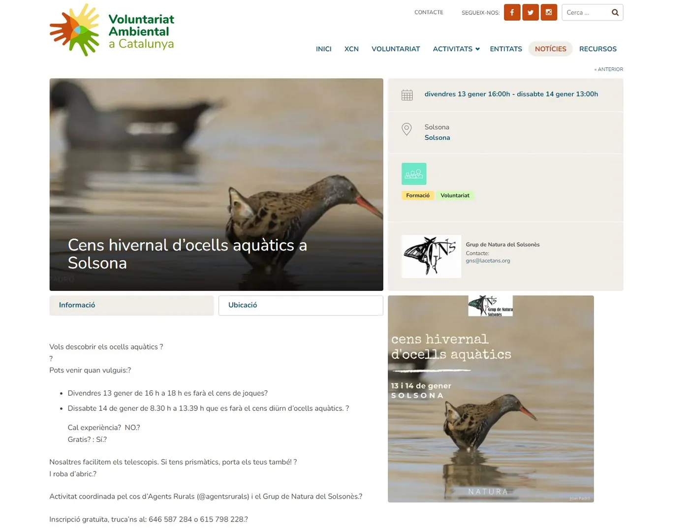 <strong>Solsona acull el cens hivernal d'ocells aquàtics</strong>