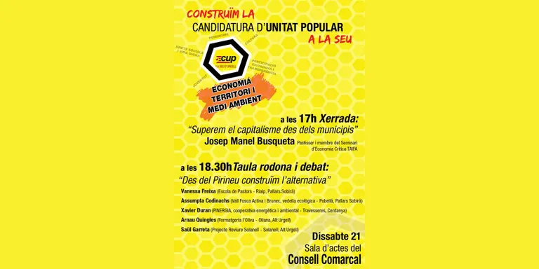 La CUP de la Seu organitza un debat sobre l'economia del Pirineu