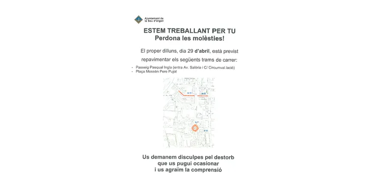 L'Ajuntament de la Seu d'Urgell inicia dilluns les obres de millora de 16 carrers de la ciutat