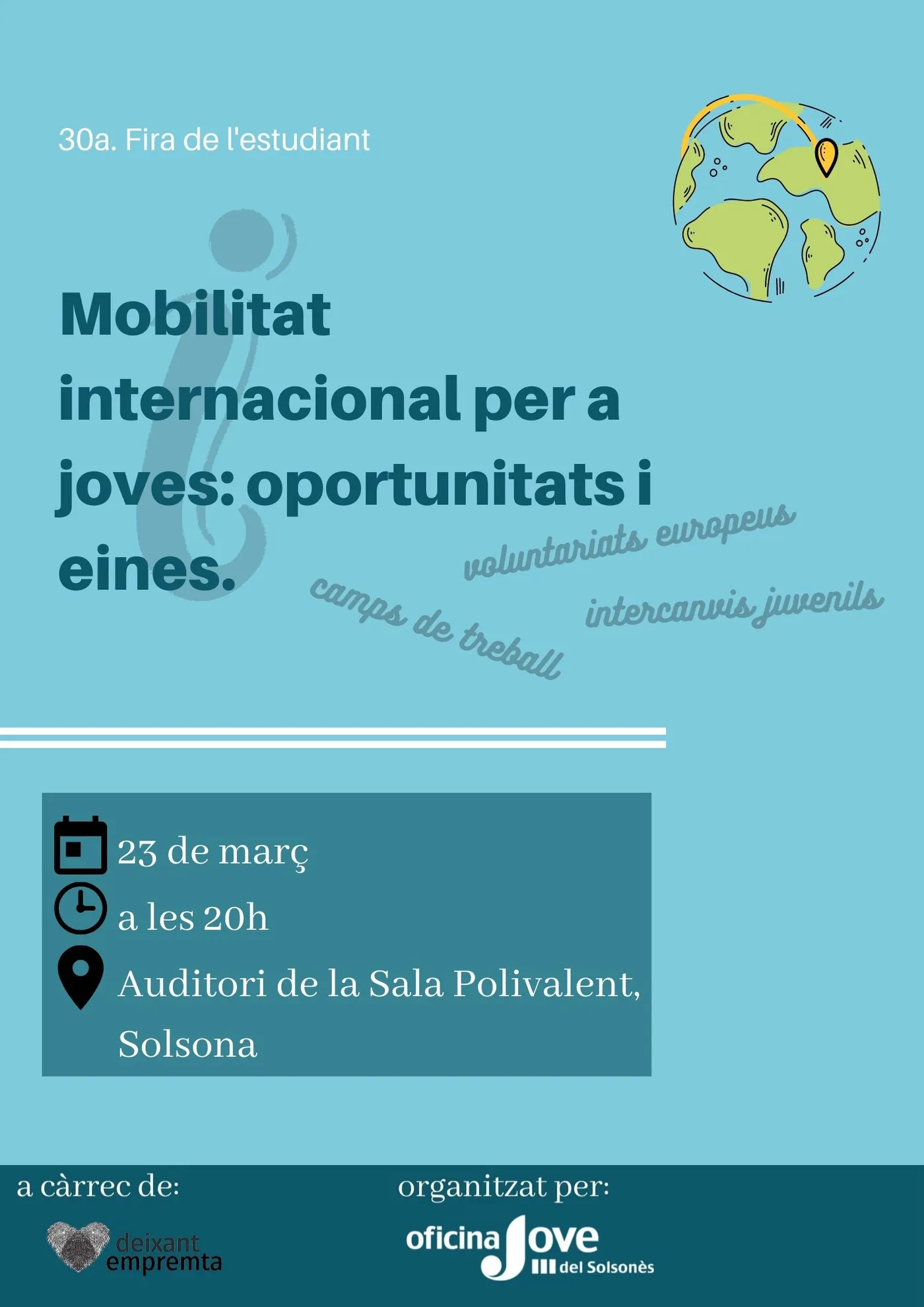 L'Oficina Jove del Solsonès programa una xerrada sobre mobilitat internacional a càrrec de Deixant Empremta