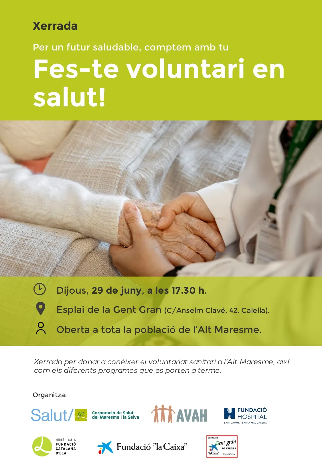 Xerrada per potenciar l'equip de voluntaris de l'Hospital de Calella i el de Blanes