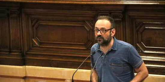 Benet Salellas (CUP), aquest dijous Pineda en un acte de la campanya pel Sí