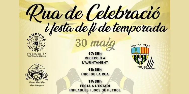 El CE Altafulla acaba temporada aquest divendres amb una rua de celebració i una festa al Joan Pijuan