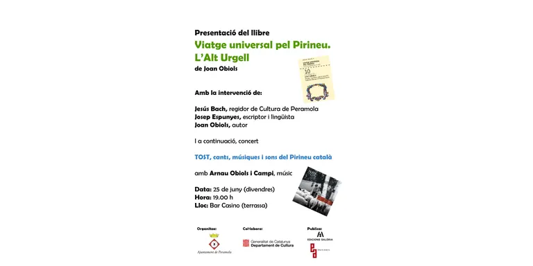 Joan Obiols presenta a Peramola el llibre 'Viatge universal pel Pirineu. L'Alt Urgell'