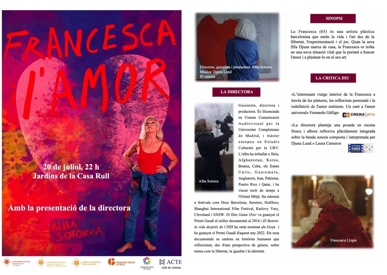 ACTE Cambrils projecta ‘Francesca l’amor’ aquest dimecres als Jardins de la Casa Rull de Reus
