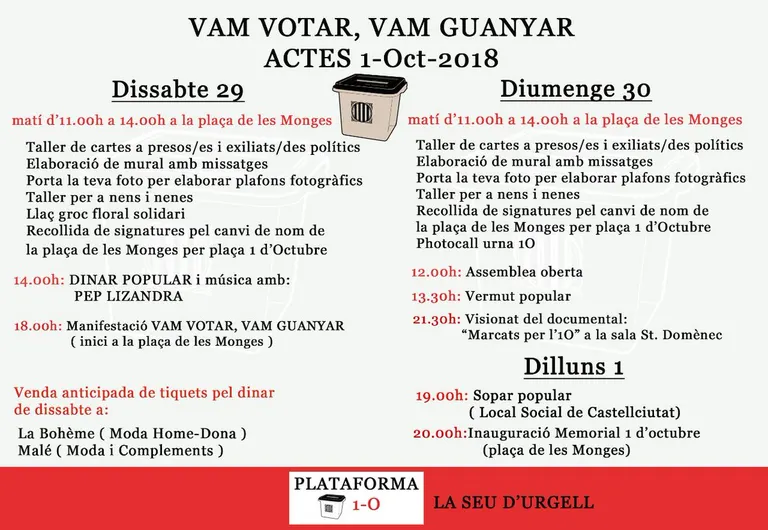 L'Ajuntament de la Seu commemora l'1-O amb la instal·lació d'una al·legoria a la plaça de les Monges