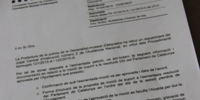 L’Ajuntament rep el requeriment de l’Audiència Nacional pel suport al 9N