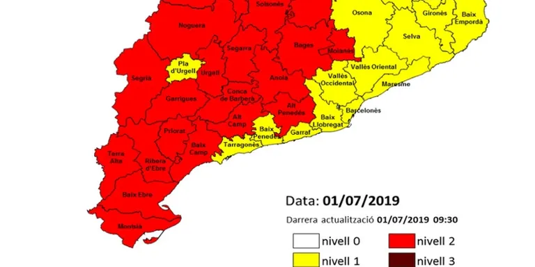 El risc d’incendi a la comarca baixa a nivell 1