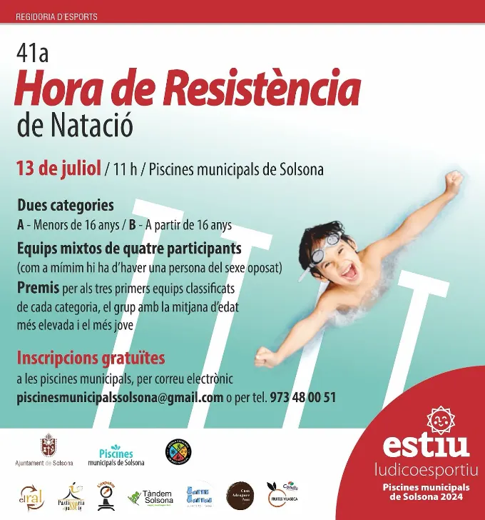 Les piscines municipals de Solsona acullen dissabte de la setmana que ve l'Hora de Resistència de Natació