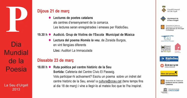 La Seu celebra el Dia Mundial de la Poesia amb una lectura en 20 idiomes