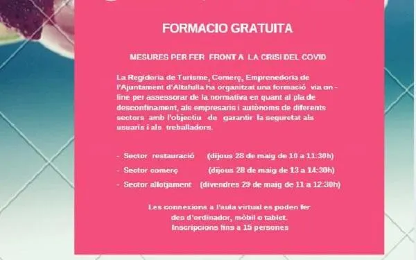 L’Ajuntament d’Altafulla ofereix una formació gratuïta per assessorar el teixit comercial de la vila sobre mesures de seguretat pel coronavirus