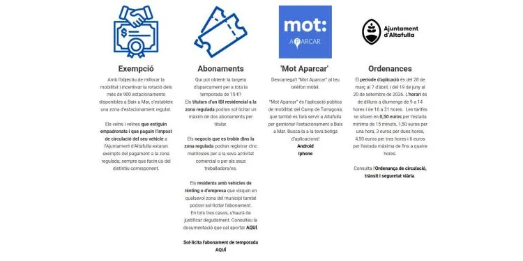 Els diferents abonaments per aparcar a la zona blava d’Altafulla ja es poden obtenir de manera pràctica en línia