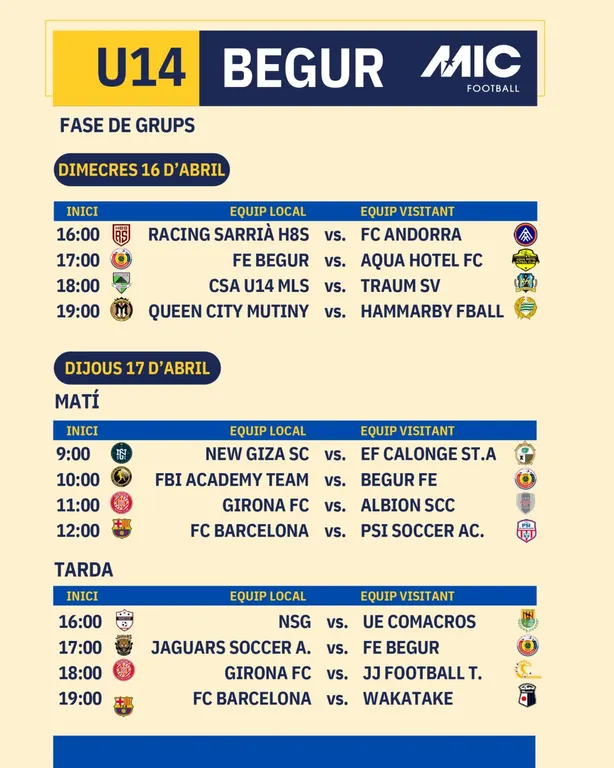 Begur torna a ser seu del torneig internacional MICFootball 2025 en la categoria U14