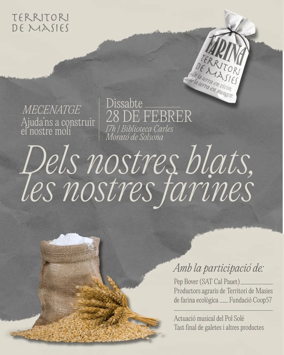 Territori de Masies enceta una campanya de mecenatge per posar en marxa un obrador de farina ecològica amb molí fariner propi