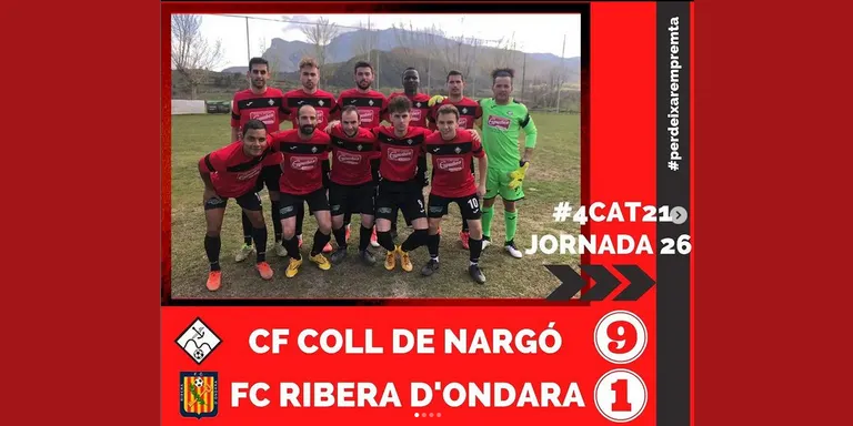 La golejada al Ribera d'Ondara (9-1) situa el CF Coll de Nargó a un punt del líder