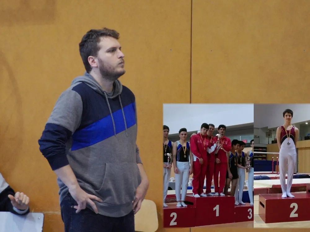 Fotomuntatge amb el nou entrenador del CEB, Oriol Carmona, i els pòdiums del GAER