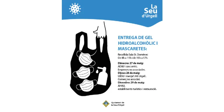 Lliurament gratuït de mascaretes i gel hidroalcohòlic a comerços i empreses de la Seu d’Urgell