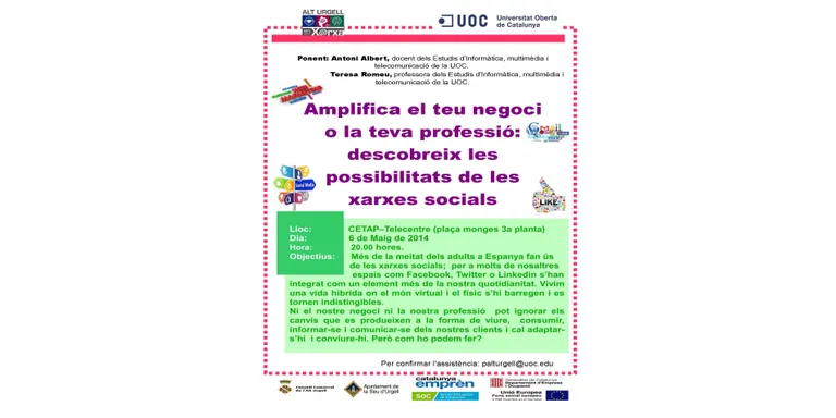 Les xarxes socials com a suport a empreses i professionals, tema de la pròxima xerrada al Telecentre de l'Alt Urgell
