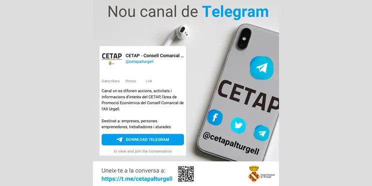 El CETAP obre un canal de Telegram adreçat al món de l’empresa, l’emprenedoria i el treball a l’Alt Urgell