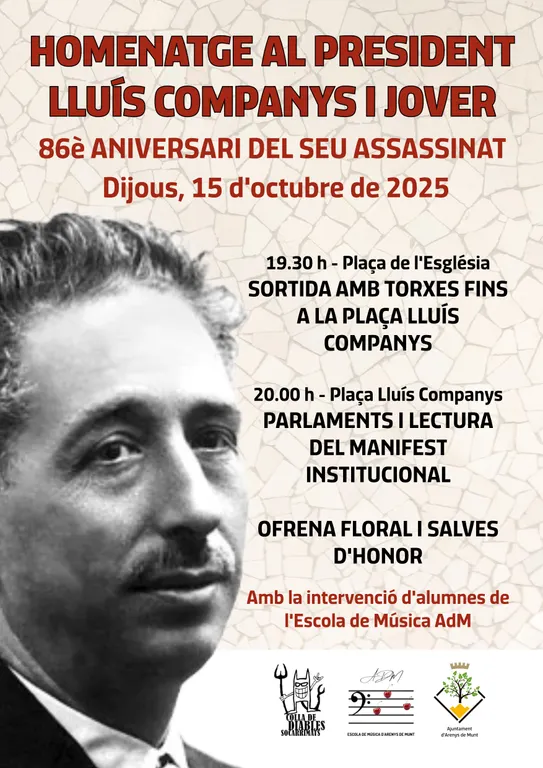Arenys de Munt homenatja aquesta tarda a Lluís Companys en el 86è aniversari del seu afusellament