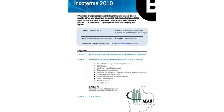 L'AEAU organitza una jornada a la Seu sobre l'actualització de les normes Incoterms