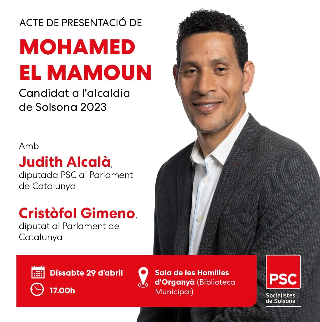 <strong>El PSC presenta dissabte Mohamed El Mamoun com a candidat a l'alcaldia de Solsona</strong>