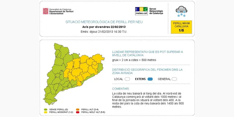 Activada la prealerta del Pla NEUCAT per nevades a cotes baixes