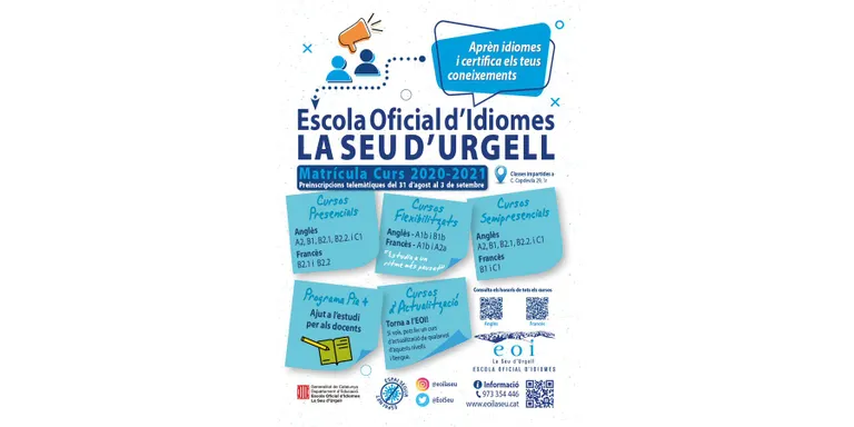 L'EOI de la Seu d'Urgell obre les preinscripcions telemàtiques el pròxim 31 d'agost