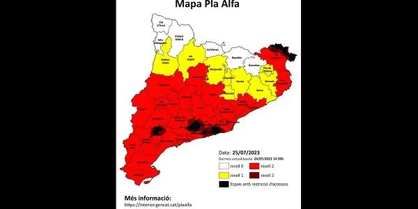 Activat el pla Alfa per risc d’incendi forestal aquest dimecres al litoral de la meitat sud del país