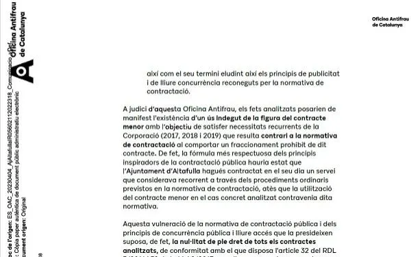 El coalcalde d’Altafulla declararà davant el jutjat com a testimoni pel fraccionament de contractes sota govern d’Alternativa