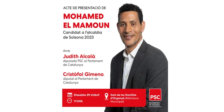 El PSC presenta dissabte Mohamed El Mamoun com a candidat a l'alcaldia de Solsona