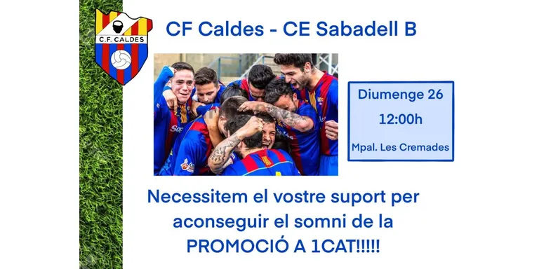 El Club Futbol Caldes podria pujar a Primera Catalana si guanya aquest diumenge