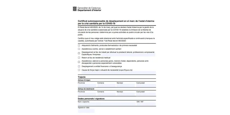 Disponible al web de l'ajuntament el certificat autoresponsable de desplaçament