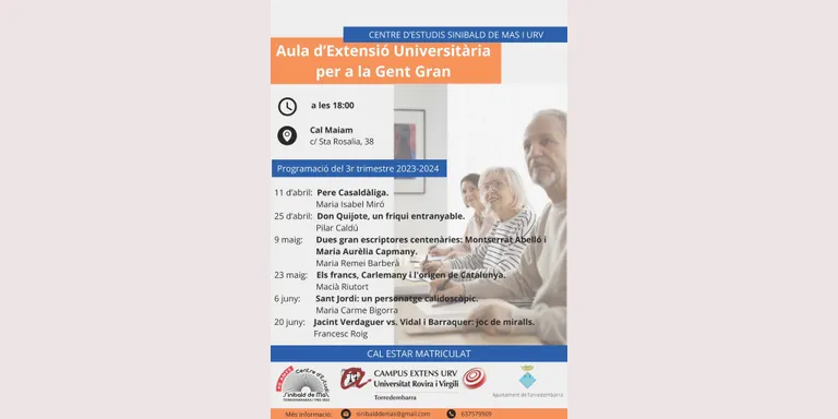 Aquest dijous última sessió de l'Aula de la Gent Gran d'aquest curs