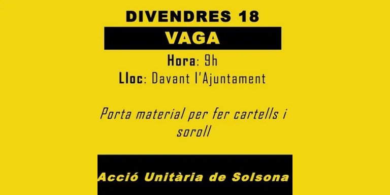 La manifestació unitària de la vaga de demà a Solsona serà a les 9 del matí