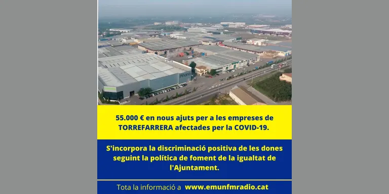 Torrefarrera treu 55.000 € en nous ajuts per a les empreses afectades per la COVID-19, l'autoocupació i la contractació d'aturats