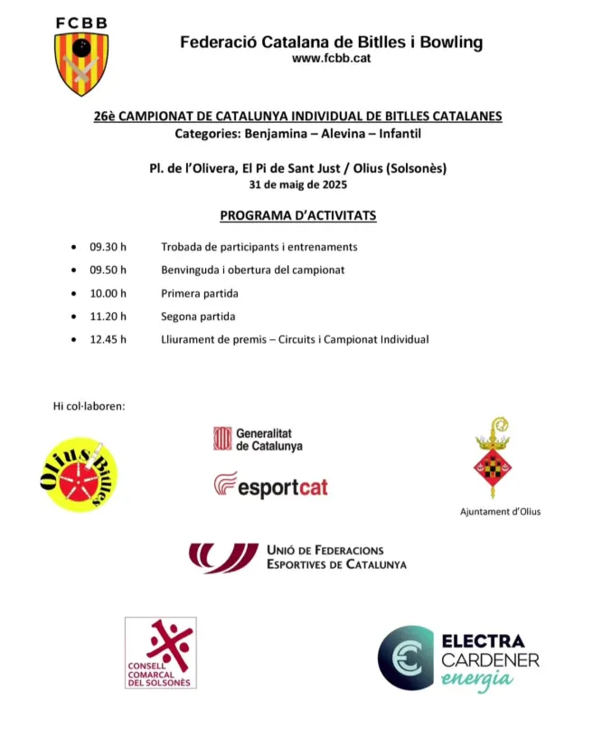 L'Olius Bitlles serà l'amfitrió del Campionat de Catalunya Individual de Bitlles Catalanes de les categories més joves