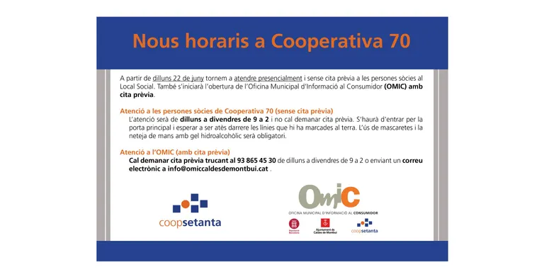 L'OMIC reprendrà l'atenció presencial la setmana que ve