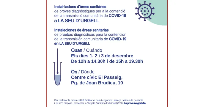 Nou cribratge poblacional a la Seu d'Urgell per detectar casos de COVID-19
