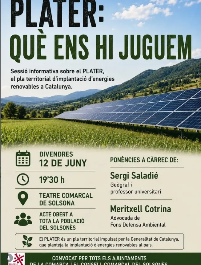 El Solsonès celebra demà una jornada oberta per analitzar els efectes del desplegament de les renovables en territoris rurals