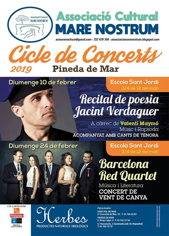 Recital de poemes de Jacint Verdaguer i Tenora al Cicle de Concerts de Mare Nostrum