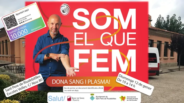 Apunteu-vos a donar sang i plasma el diumenge 12 de gener a les Escoles Velles de Sant Pere de Riudebitlles.