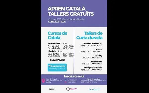 L’Escola d’Adults d’Altafulla impulsa uns tallers monogràfics per copsar l’interès de la ciutadania en diferents temàtiques