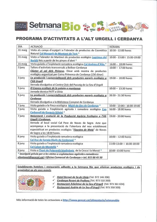 L'Alt Urgell i la Cerdanya se sumen a la Setmana Bio per l'alimentació ecològica