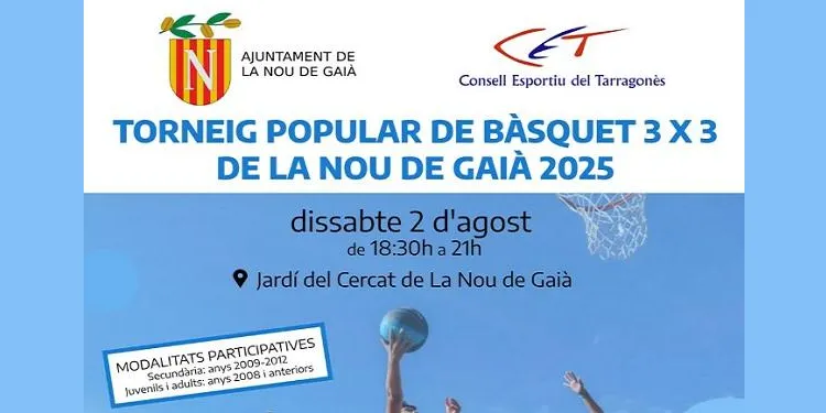La Nou de Gaià organitzarà un Torneig de Bàsquet 3x3 el dissabte 2 d’agost