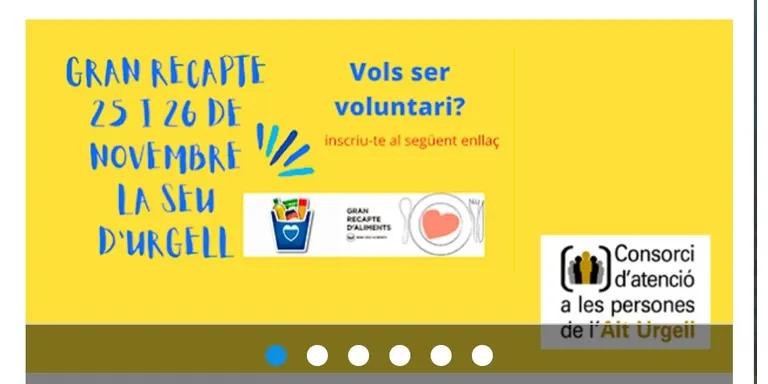 Crida a la incorporació de voluntaris per al Gran Recapte d'Aliments a la Seu i l'Alt Urgell