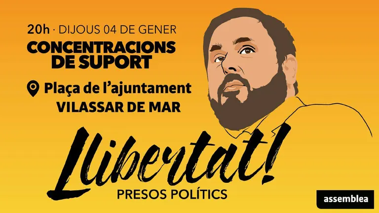 Aquest dijous, concentració a la plaça de l’Ajuntament de suport a Oriol Junqueras