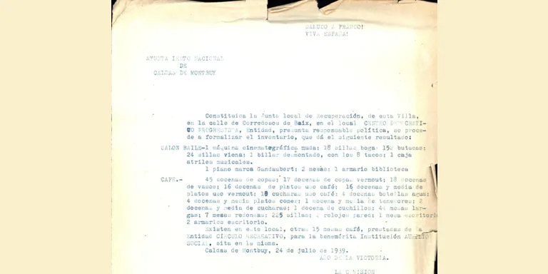 L’Arxiu Històric mostra un document que recull els bens mobles de l’ateneu El Centre espoliats pel règim franquista el 1939