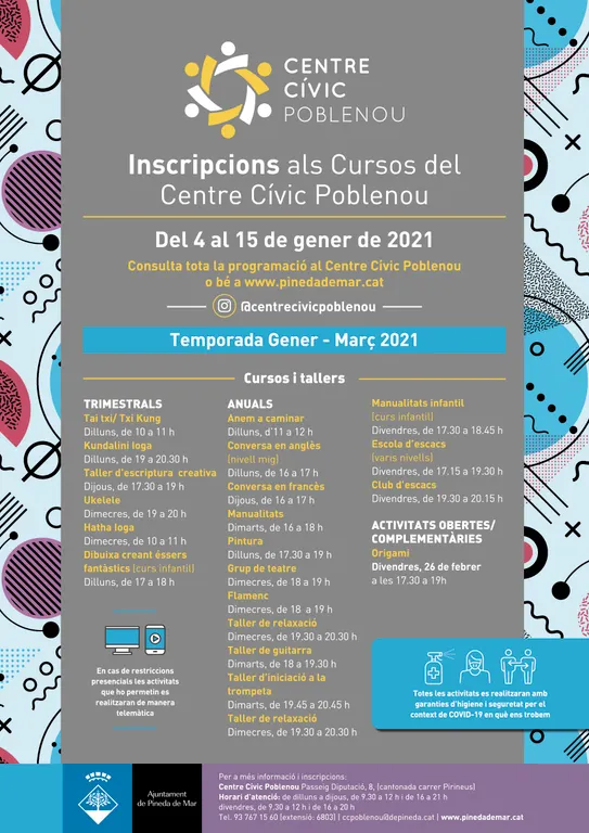El Centre Cívic Poblenou presenta els nous cursos del primer trimestre de 2021