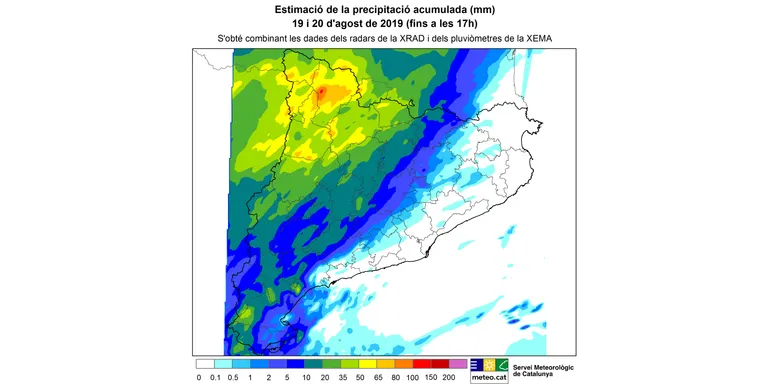 Més de 110 l/m2 de pluja en punts del Pirineu pel front d'aquest dimarts